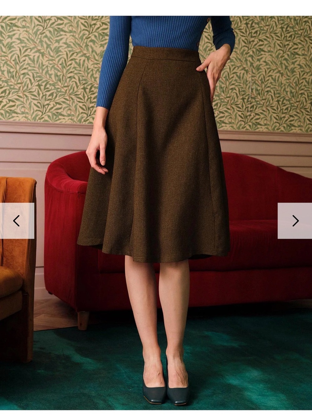 Classic A-Line Wool-Blend Midi Skirt in Dark Brown